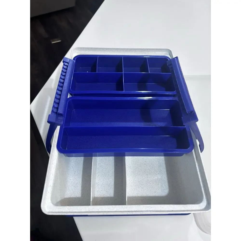 Vintage Tupperware Tuppercraft Sewing Craft Tackle Box Organizer Gray Blue
